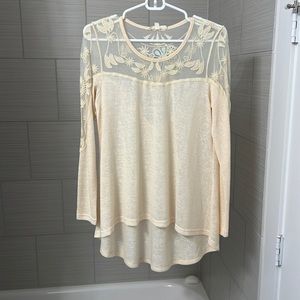 NWT Cream long sleeved top with sheer embellishments